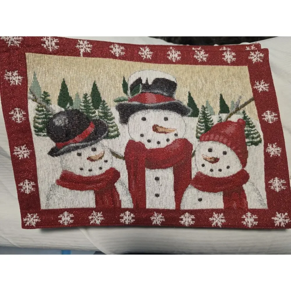 Cozy Snowman NEW St Nicholas Square Tapestry Christmas Placemat - Set Of 4